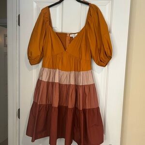 Moodie Baby Doll Colorblock Balloon Sleeves- Dress